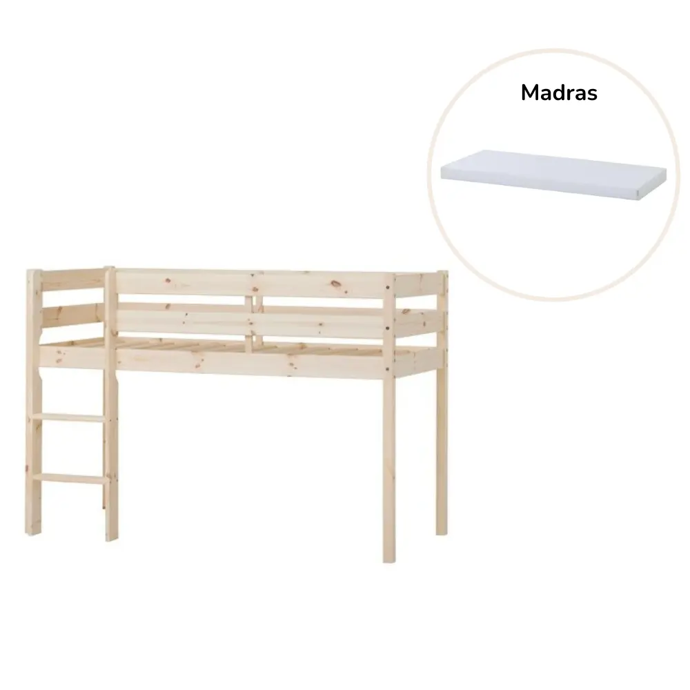 Eco Comfort Halvhøj Seng Med Madras   70x160 Cm.   Natur fra Hoppekids