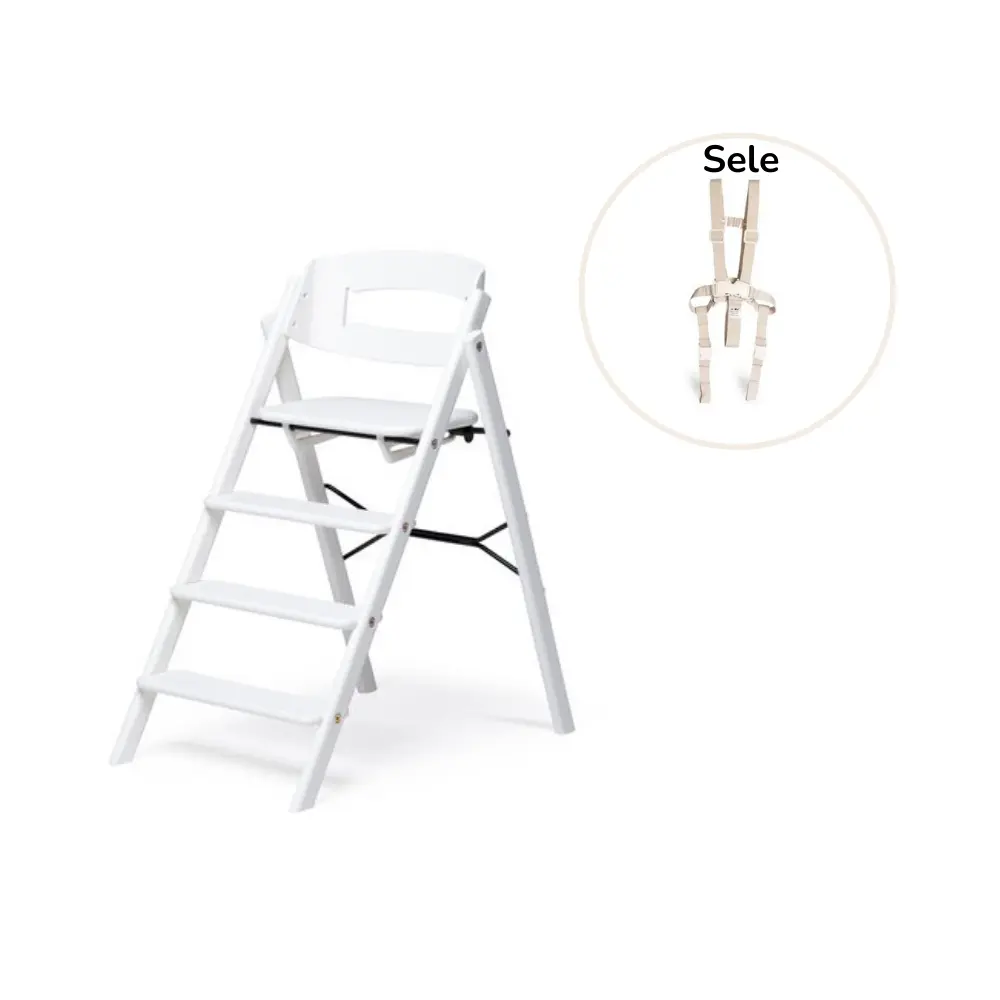 Foldbar Højstol i Bøg med Sele - Hvid fra Kaos