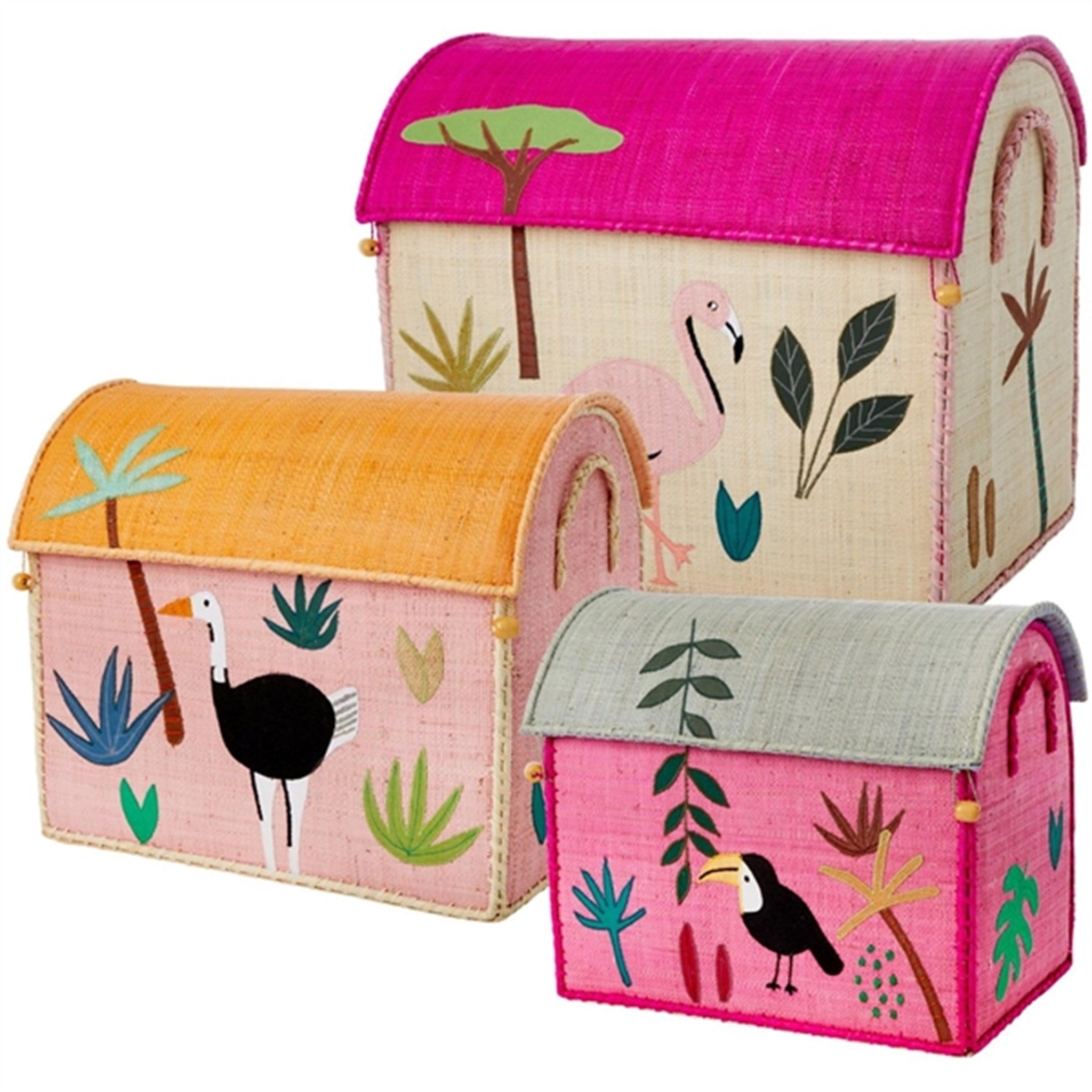 Jungle Theme Raffia Kurvehus Til Opbevaring 3 Pak fra Rice