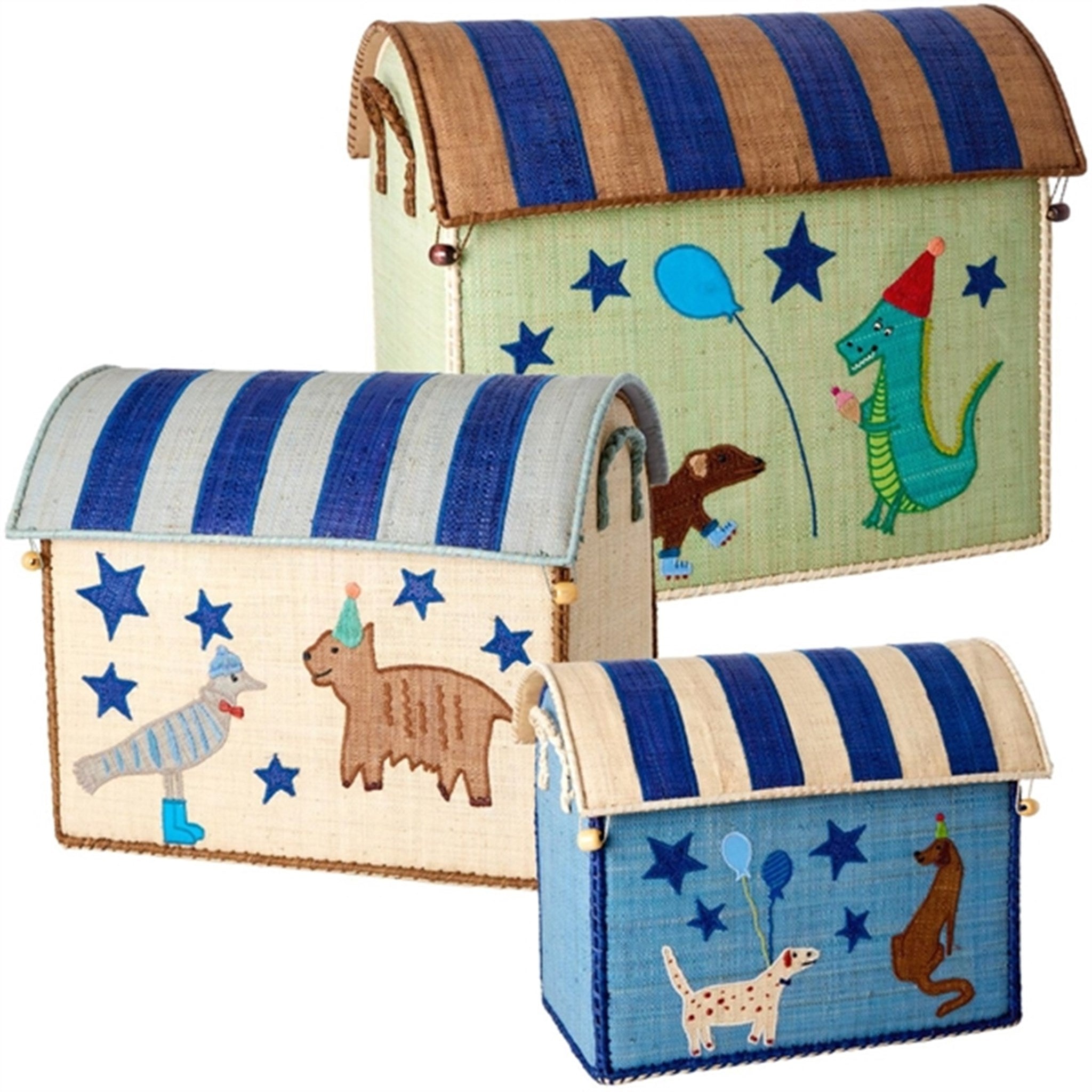 Blue Party Animal Theme Raffia Kurvehus Til Opbevaring 3 Pak fra Rice