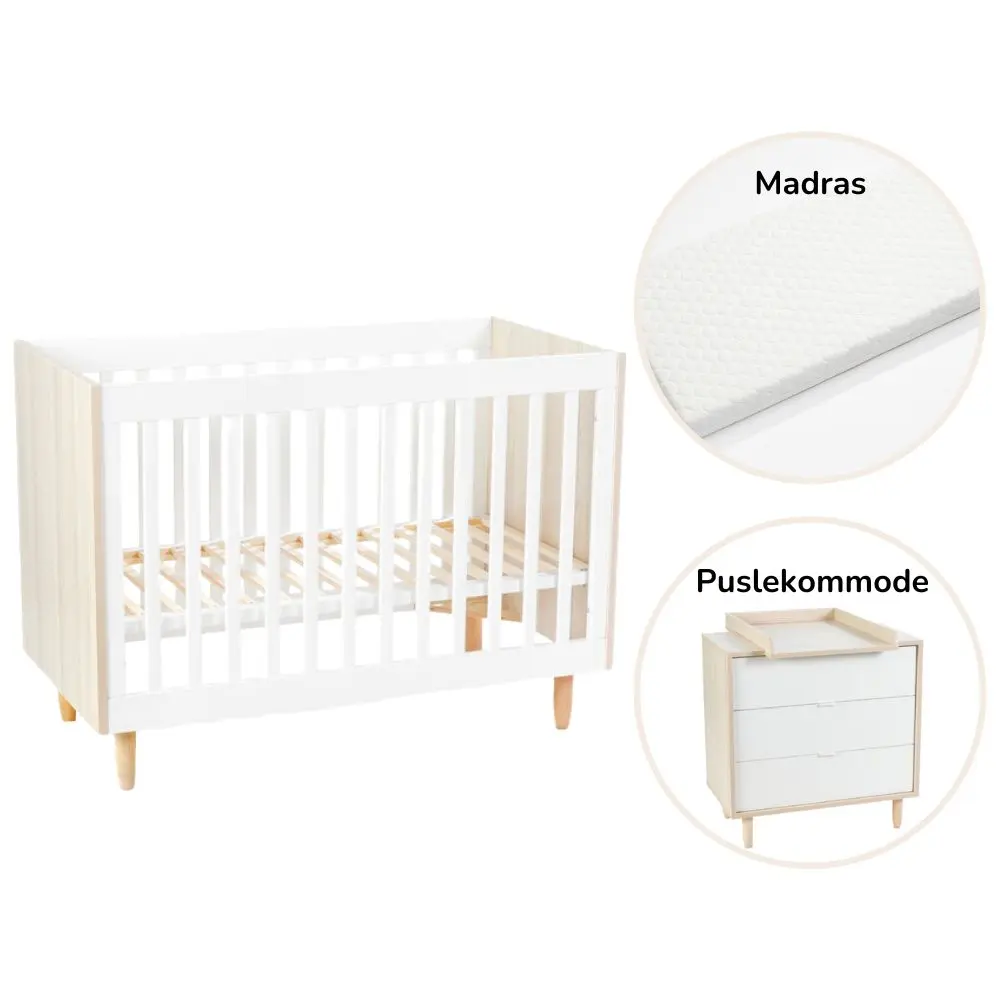 Karl Starterpakke   Seng, Puslekommode Og Madras fra Bekids