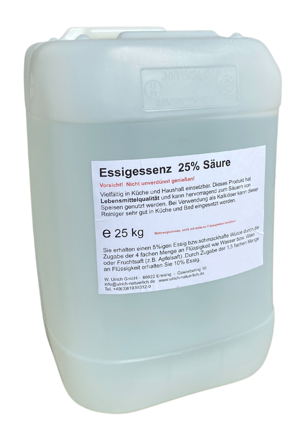 Eddikeessens 25% (levnedsmiddelkvalitet)   25 L fra Ulrich Natürlich