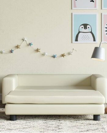 Børnesofa Med Fodskammel 100x50x30 Kunstlæder Cremefarvet