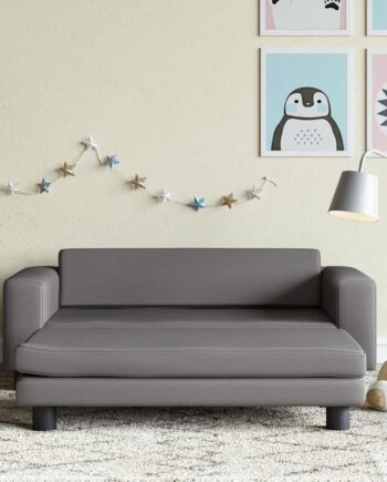 Børnesofa Med Fodskammel 100x50x30 Kunstlæder Grå