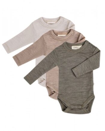Body Med Lang ærme Rund Hals 100 økologisk Merino Uld Til Baby Pak Beige Melange