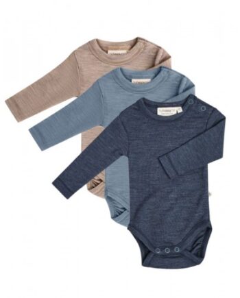 Body Med Lang ærme Rund Hals 100 økologisk Merino Uld Til Baby Pak Blue Melange