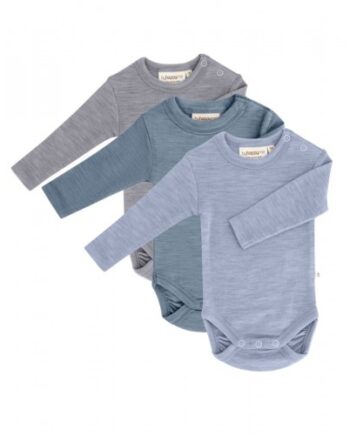 Body Med Lang ærme Rund Hals 100 økologisk Merino Uld Til Baby Pak Light Blue Melange