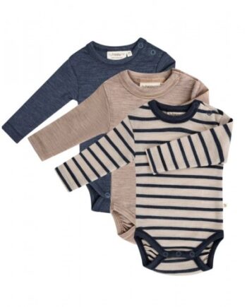 Body Med Lang ærme Rund Hals 100 økologisk Merino Uld Til Baby Pak Nature Navy Melange