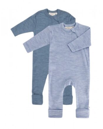 Heldragt 100 økologisk Merino Uld Med Lynlås Siden Til Baby Pak Light Blue Melange