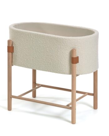Kave Home Adara Moseskurv Til Baby Madras Oval Beige Fleece Natur Bøgetræ 80x46