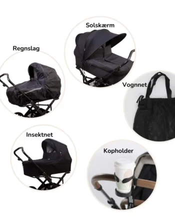 Scandia Sommer Tilbehørspakke Til Barnevogn Solskærm Kopholder Regnslag Myggenet Vognnet