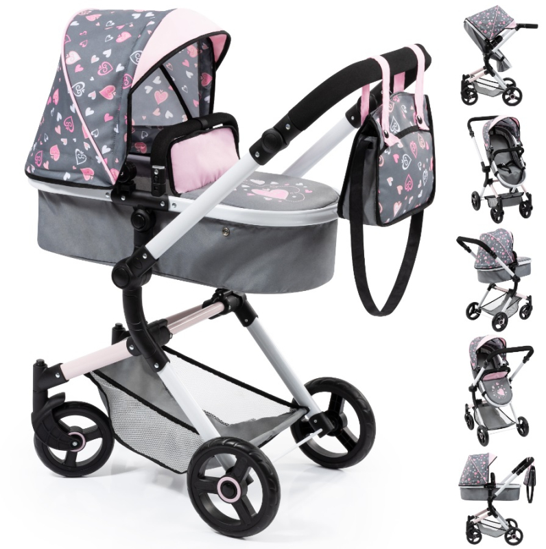 Bayer Vario Kombi Dukkevogn Klapvogn Pink Hearts