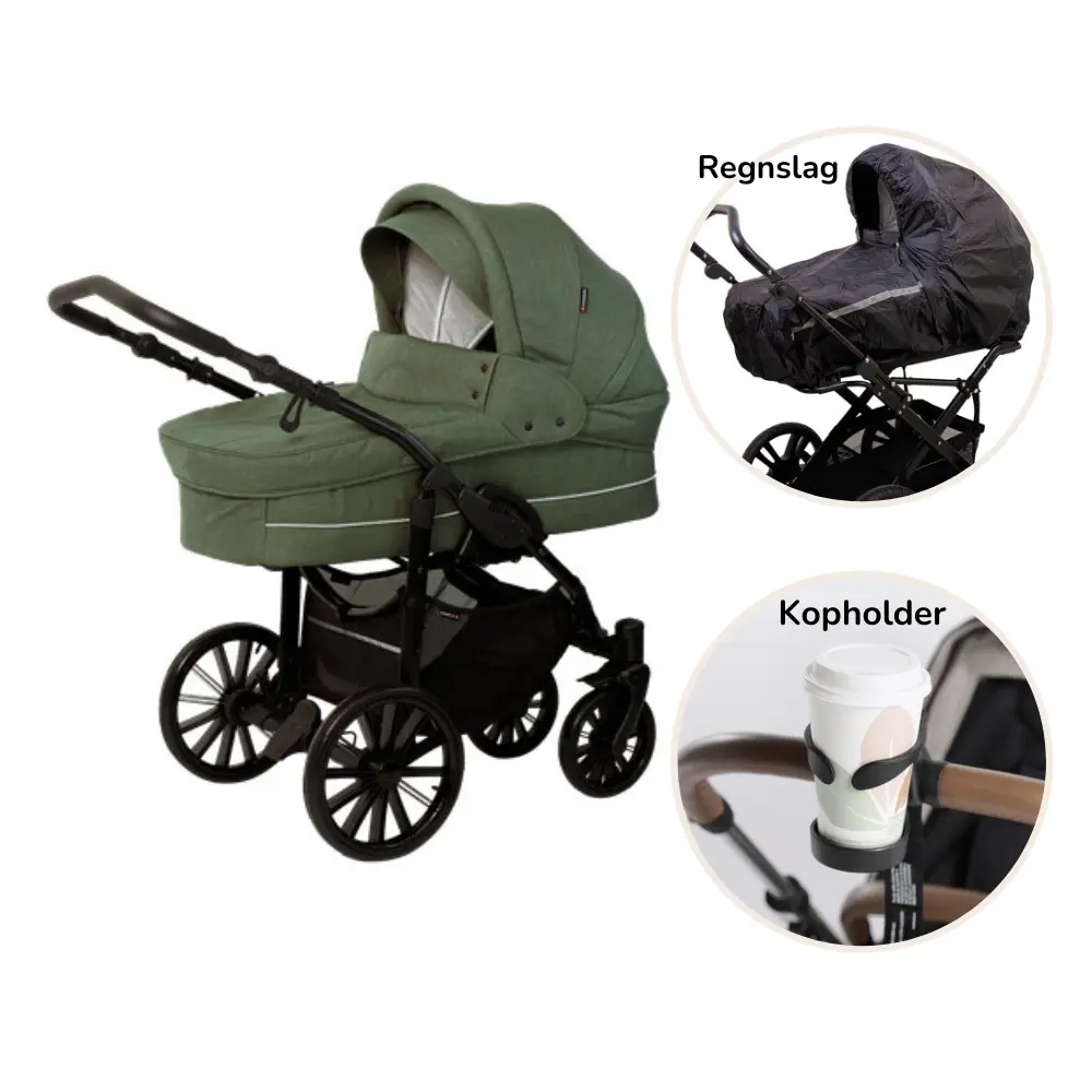 Basson Nordic Lux Barnevogn Inkl Regnslag Kopholder Dusty Green