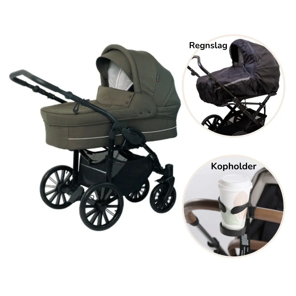 Basson Nordic Lux Barnevogn Inkl Regnslag Kopholder Dusty Olive