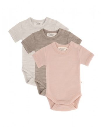 Body Med Kort ærme Knaplukning Over Den Ene Skulder Til Baby 100 økologisk Merino Uld Pak Rose Melange