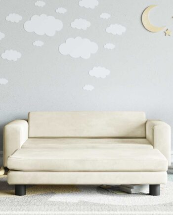 Børnesofa Med Fodskammel 100x50x30 Fløjl Cremefarvet