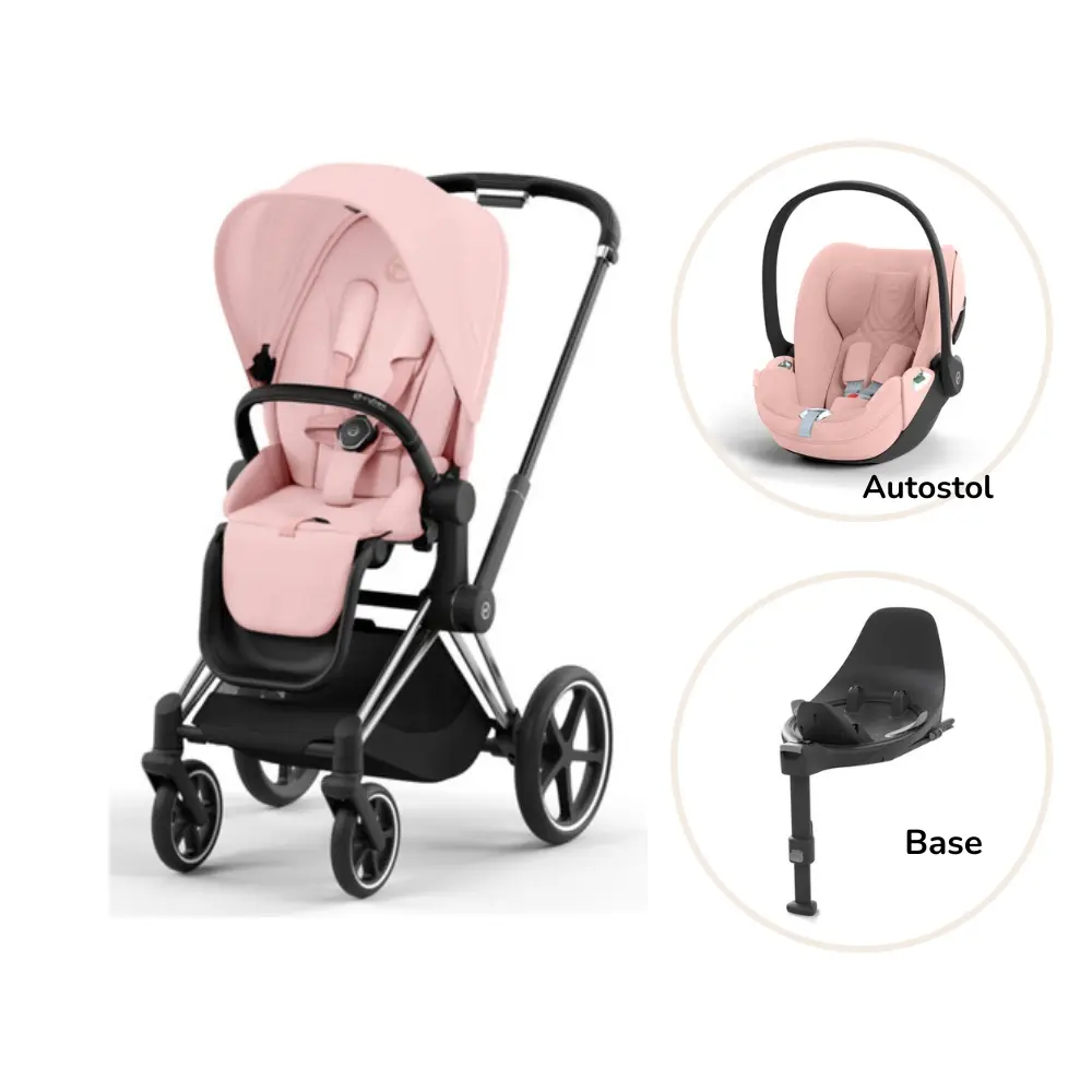 Priam Klapvogn Inkl Cloud Base Peach Pink Chrome Black Plus