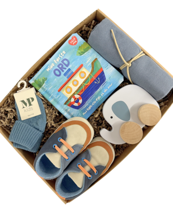 Barselsgave  Med Babyslippers Børnebog Træbil
