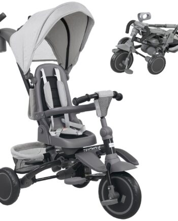 Børnetrecykel Klapvogn Til Småbørn Med Skubbehåndtag Justerbart Sæde Foldbart Design Sikkerhedsnet Grå