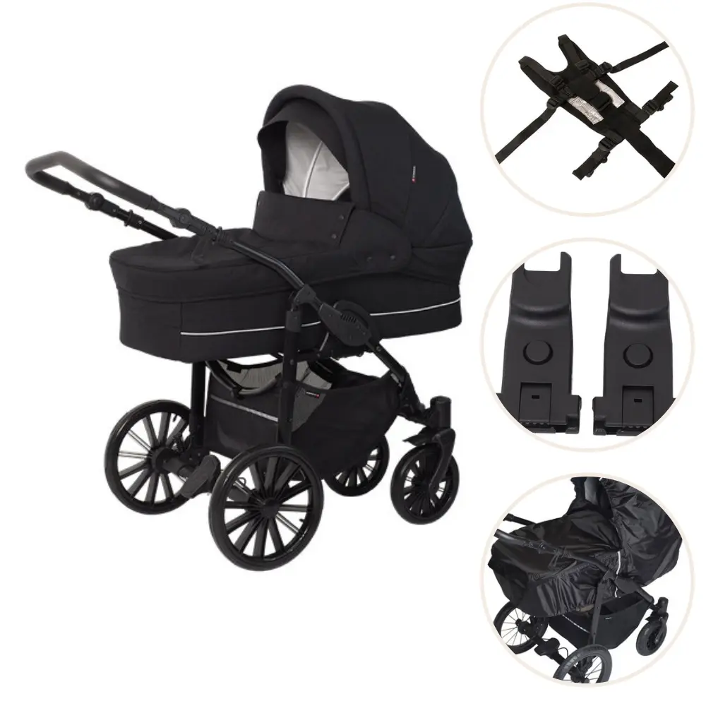 Basson Nordic Lux Barnevogn Med Sele Regnslag Adapter Dusty Black
