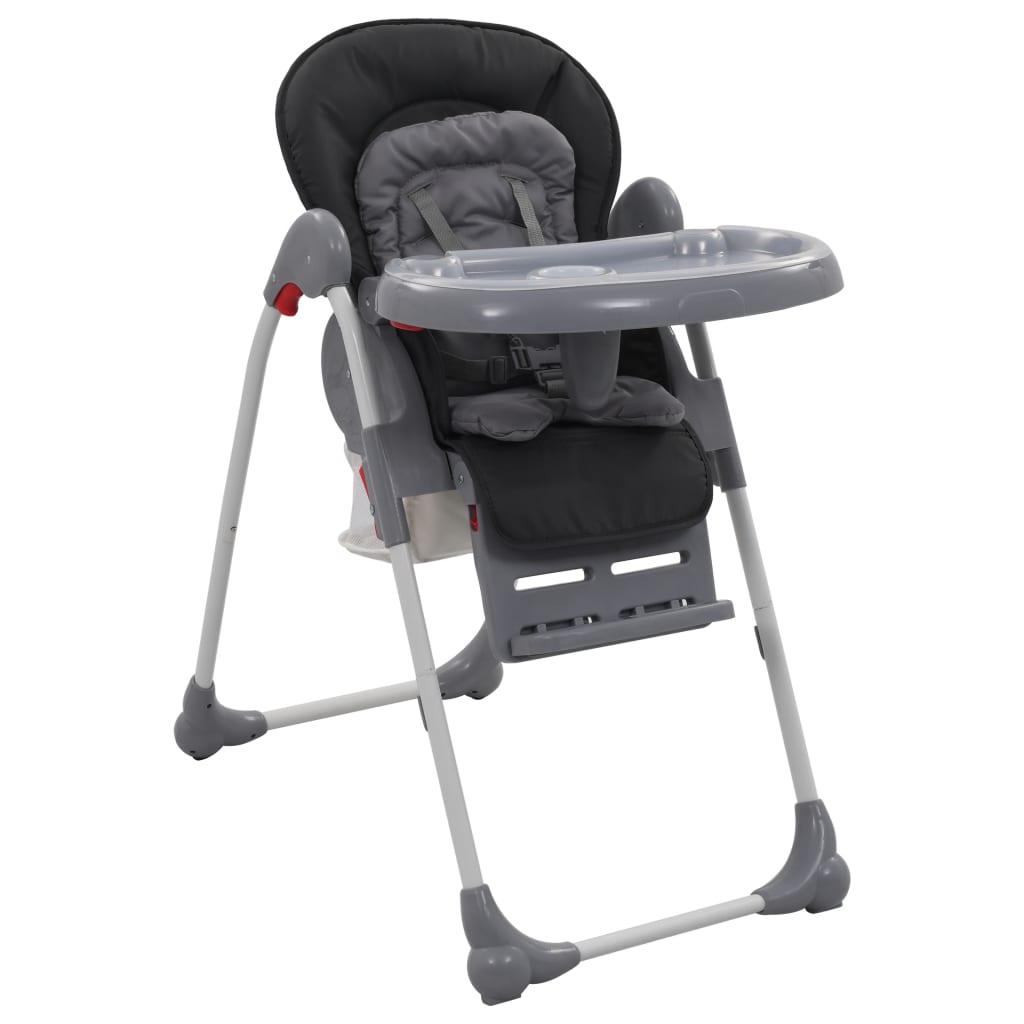 Foldbar Højstol Til Baby Grå Justerbar Med Bakke