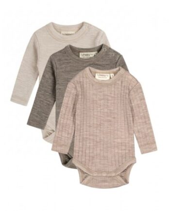 Body Med Lang ærme Rund Hals 100 økologisk Merino Uld Til Baby Pak Beige Rib Nature