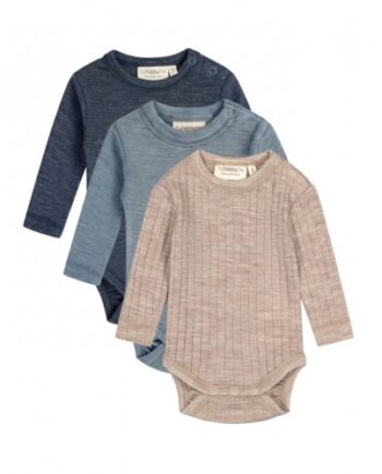 Body Med Lang ærme Rund Hals 100 økologisk Merino Uld Til Baby Pak Beige Rib Navy