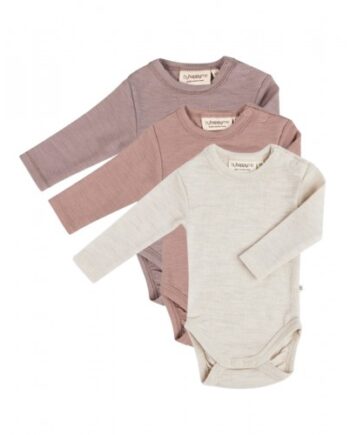 Body Med Lang ærme Rund Hals 100 økologisk Merino Uld Til Baby Pak Soft Rose Lavender Nature Melange