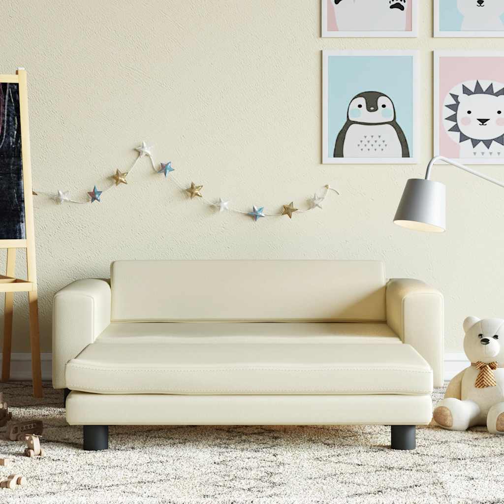 Børnesofa Med Fodskammel 100x50x30 Kunstlæder Creme
