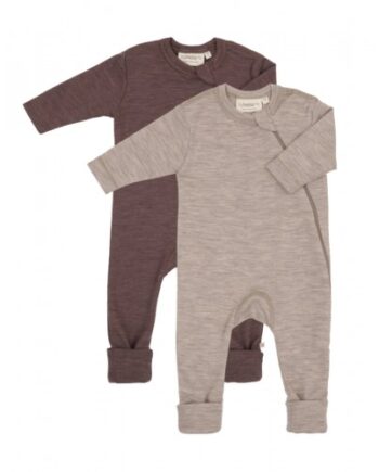 Heldragt 100 økologisk Merino Uld Med Lynlås Siden Til Baby Pak Beige Plum Melange