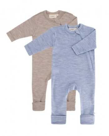 Heldragt 100 økologisk Merino Uld Med Lynlås Siden Til Baby Pak Light Blue Beige Melange