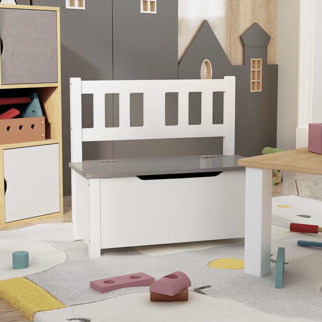 Opbevaringsbænk Til Børn 60x30x55 Mdf Hvid Beige